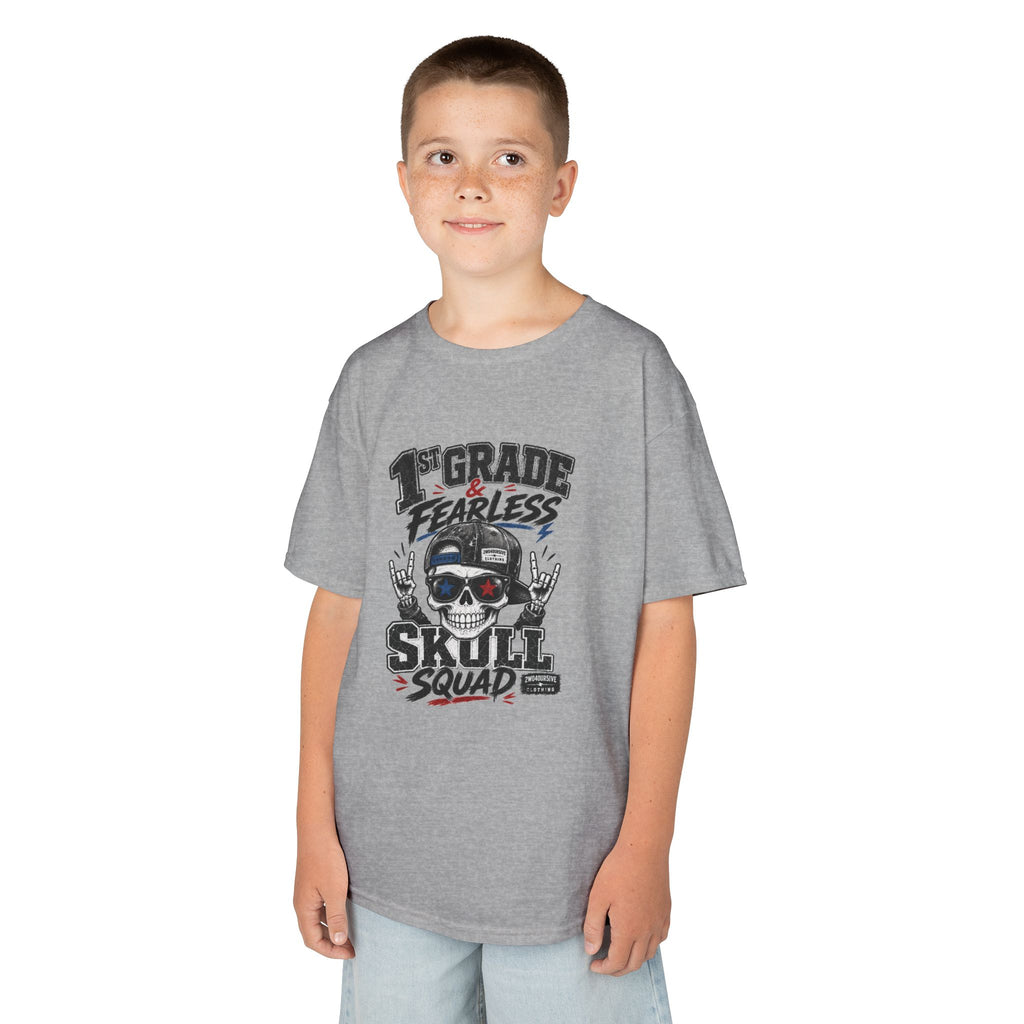 Kids Skull Squad T‑Shirt – 1st Grade Fearless Design
