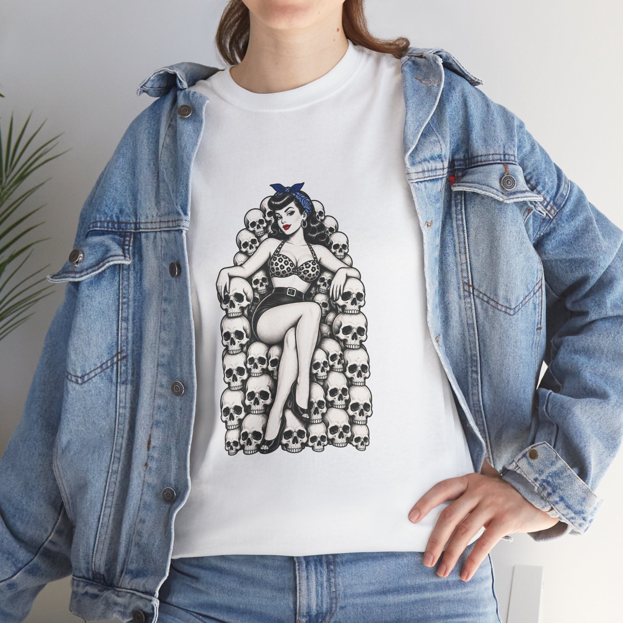 Skull Throne Pin-Up T-Shirt — Retro Goth Rockabilly Tee