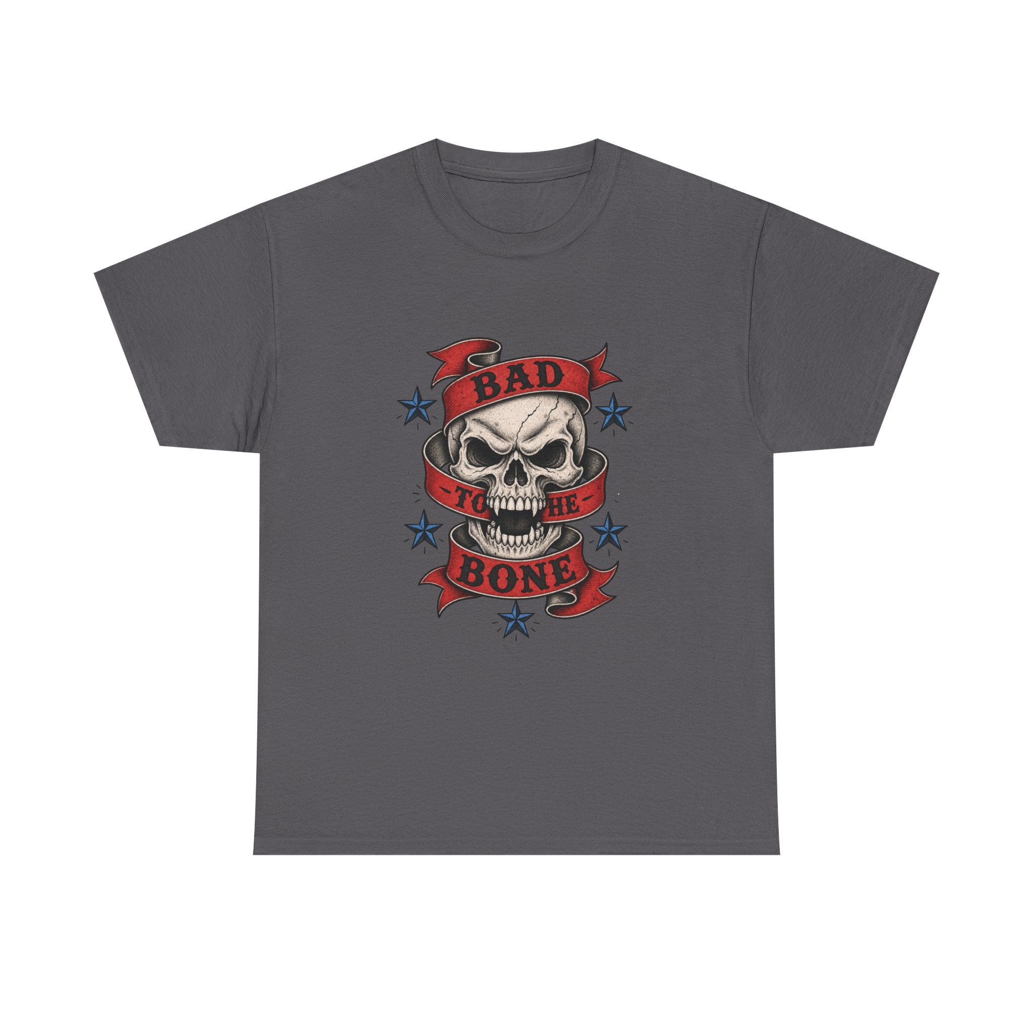 Bad to the Bone Skull Tee — Retro Rocker Biker Graphic T-Shirt