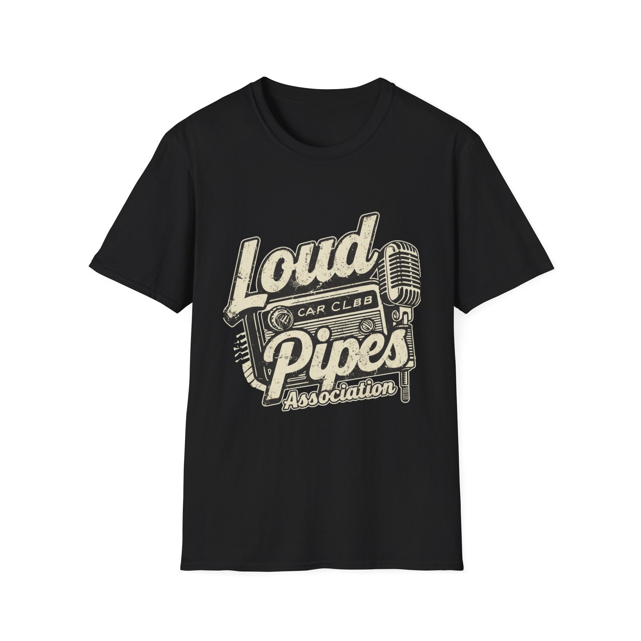 Loud Pipes Car Club T-Shirt — Retro Microphone Vintage Racing Tee