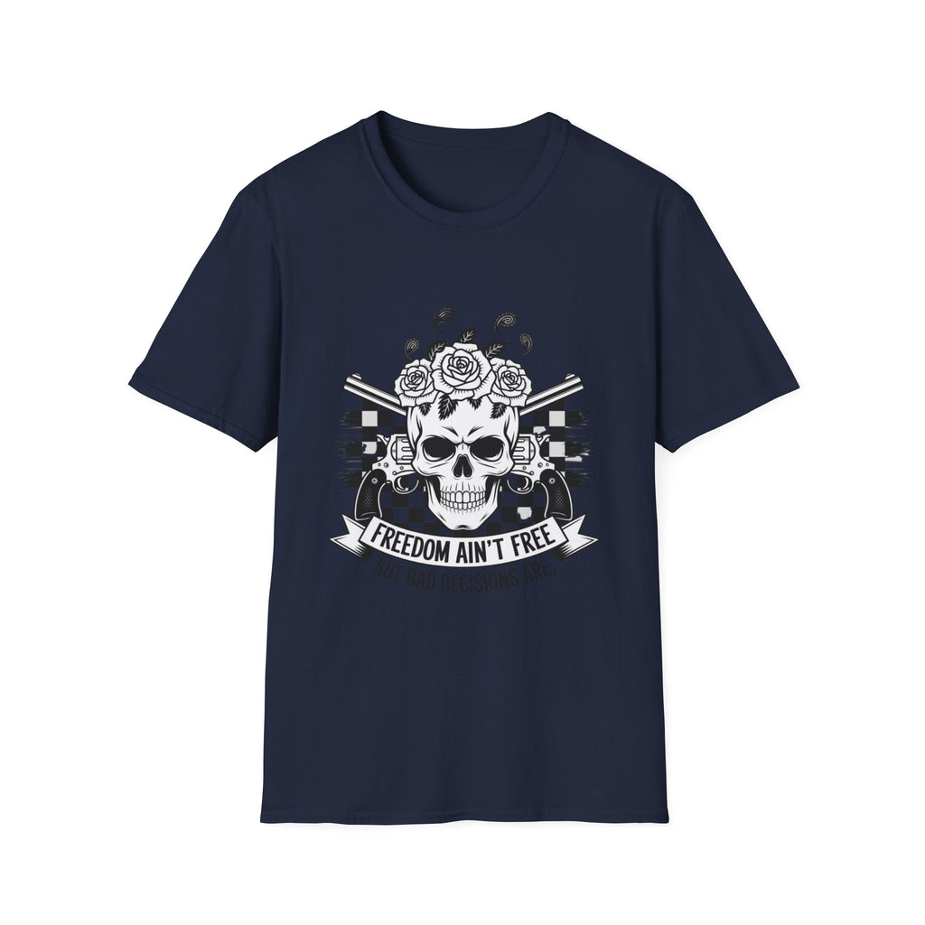 Skull & Roses T‑Shirt — “Freedom Ain’t Free” Racing Flag Graphic