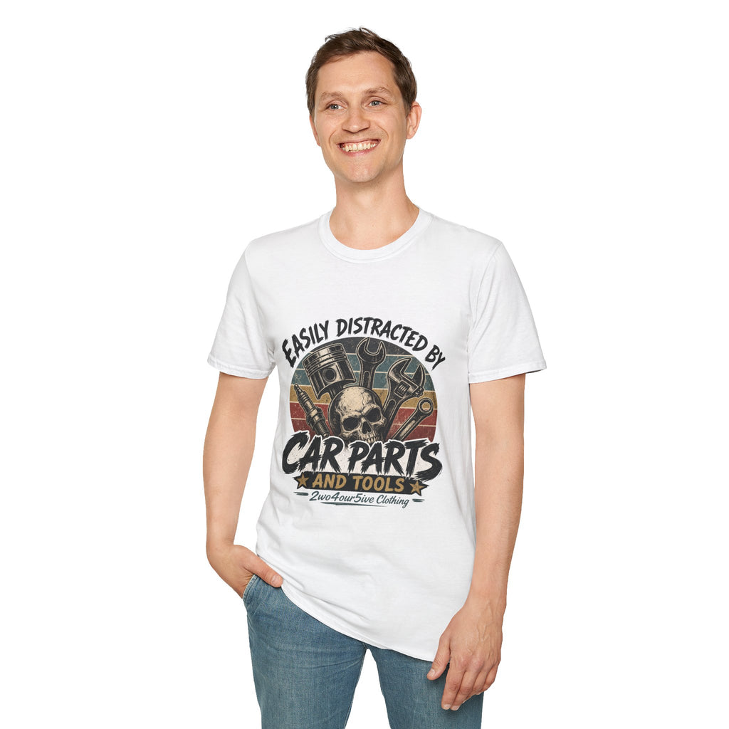 Car Parts & Tools T-Shirt — "Easily Distracted by Car Parts and Tools" Retro Mechanic Tee