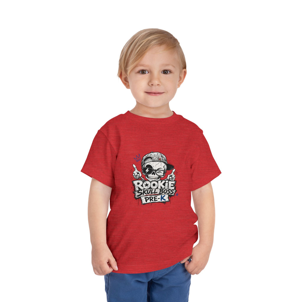 Toddler Tee — "Rookie Skull Boss Pre-K" Graphic Shirt
