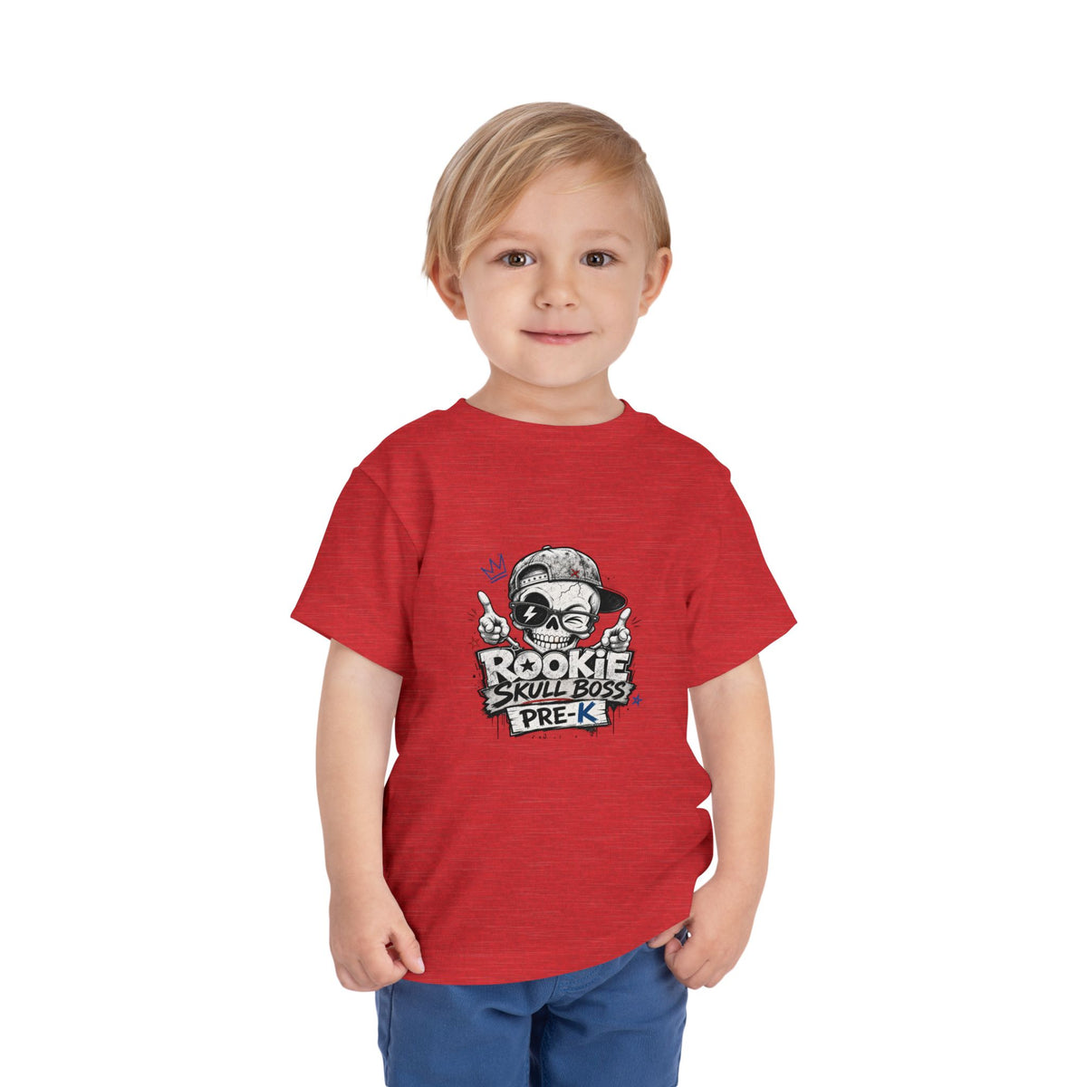 Toddler Tee — "Rookie Skull Boss Pre-K" Graphic Shirt