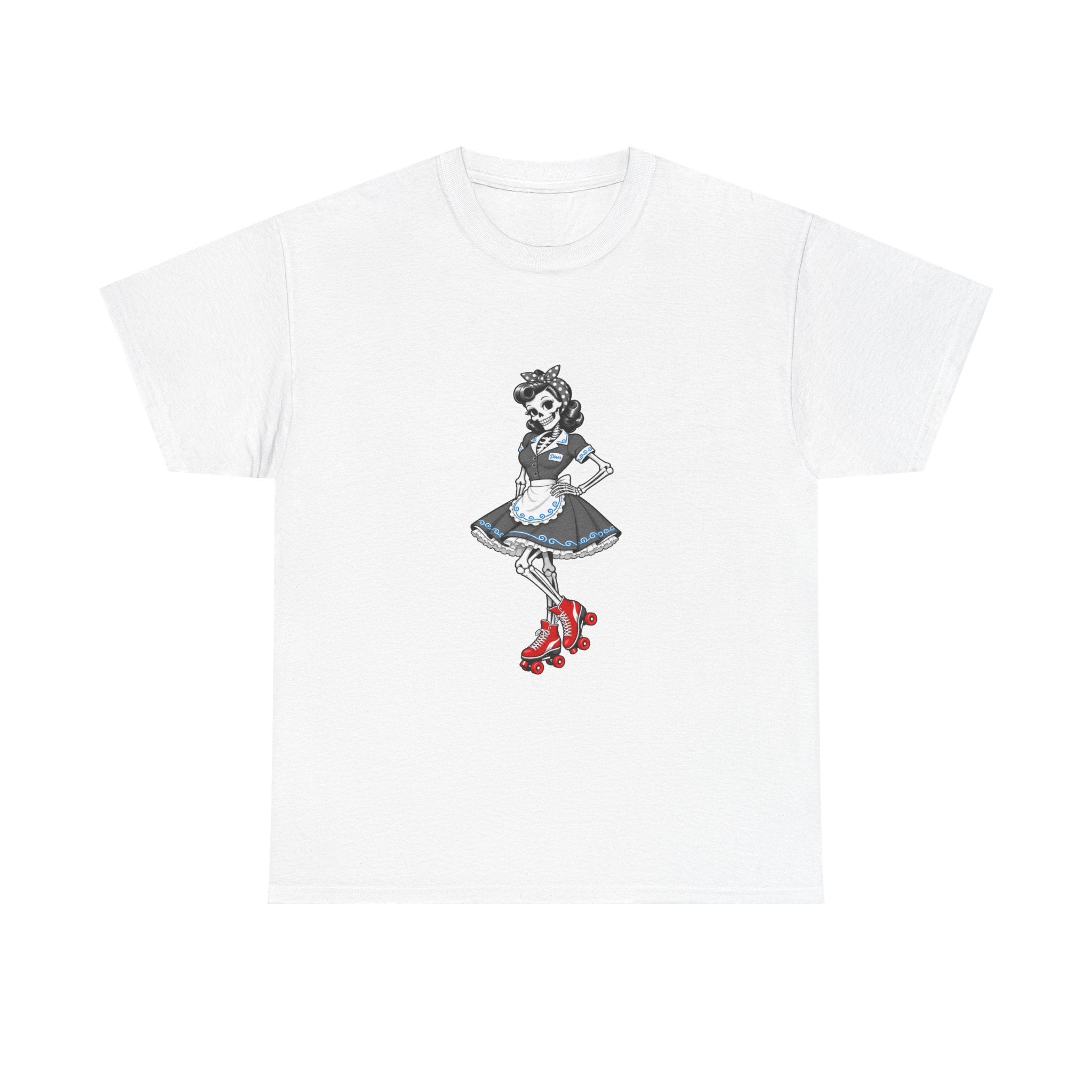 Vintage Gothic Doll T‑Shirt — Red Roller Skate Skeleton Girl Tee