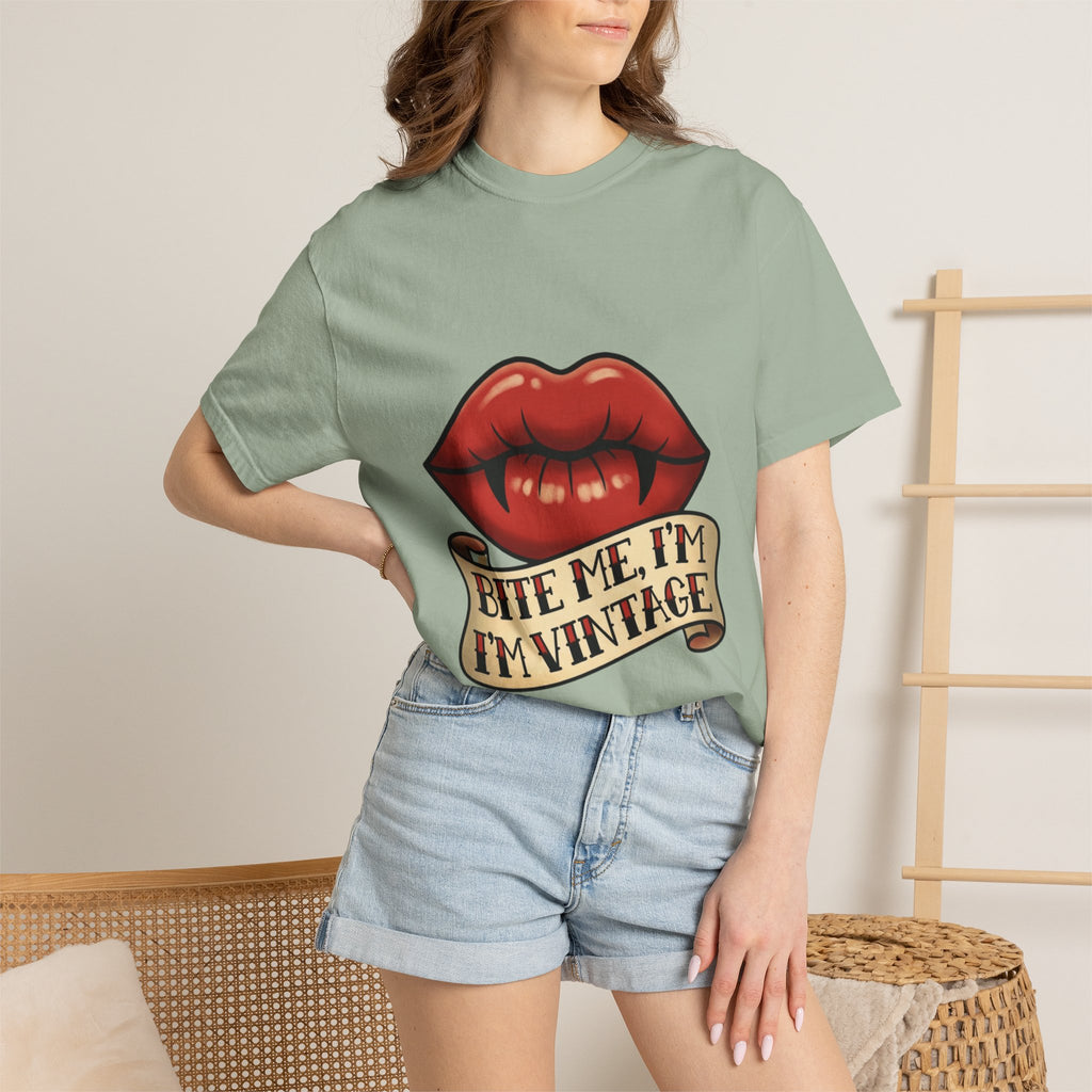 Vintage Tattoo Lips T-Shirt — "Bite Me, I'm Vintage" Graphic Tee