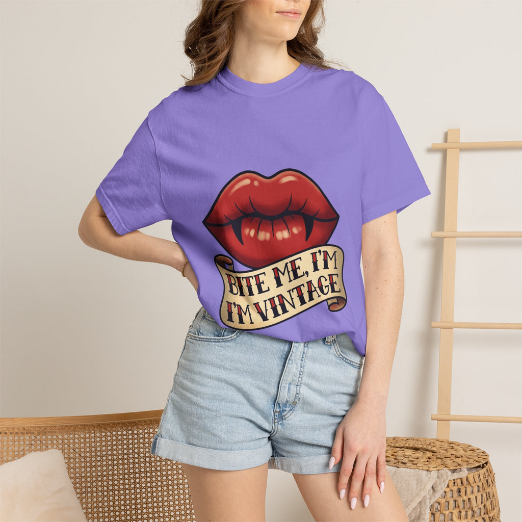 Vintage Tattoo Lips T-Shirt — "Bite Me, I'm Vintage" Graphic Tee