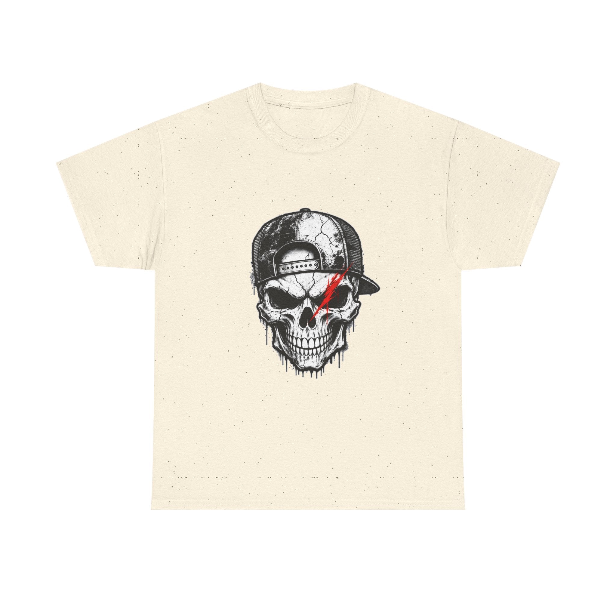 Skull Cap T-Shirt — Grunge Skull with Red Eye Slash Graphic