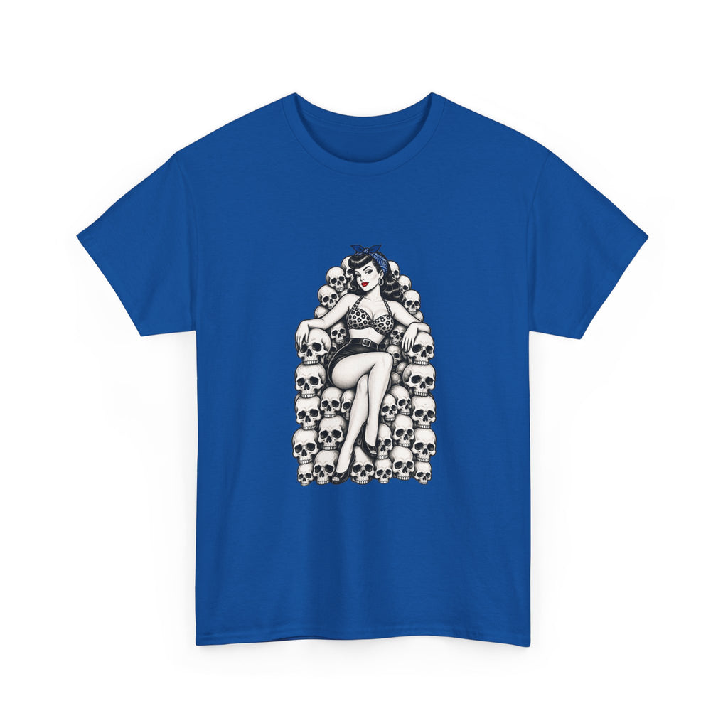 Skull Throne Pin-Up T-Shirt — Retro Goth Rockabilly Tee