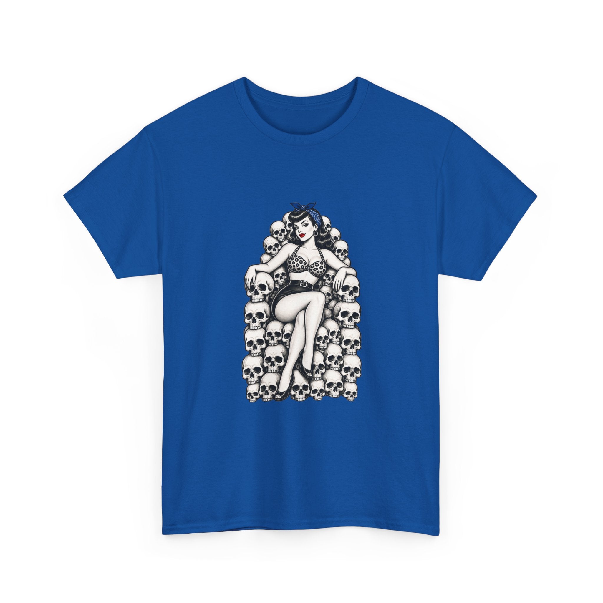 Skull Throne Pin-Up T-Shirt — Retro Goth Rockabilly Tee