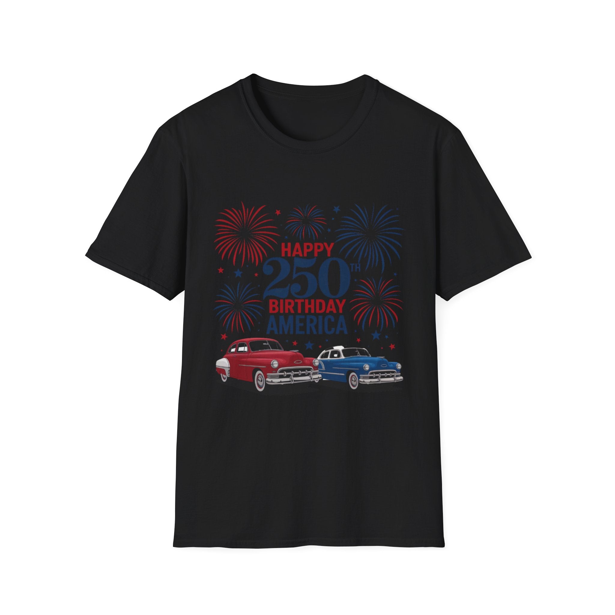 Happy 250th Birthday America T-Shirt — Patriotic Fireworks Tee