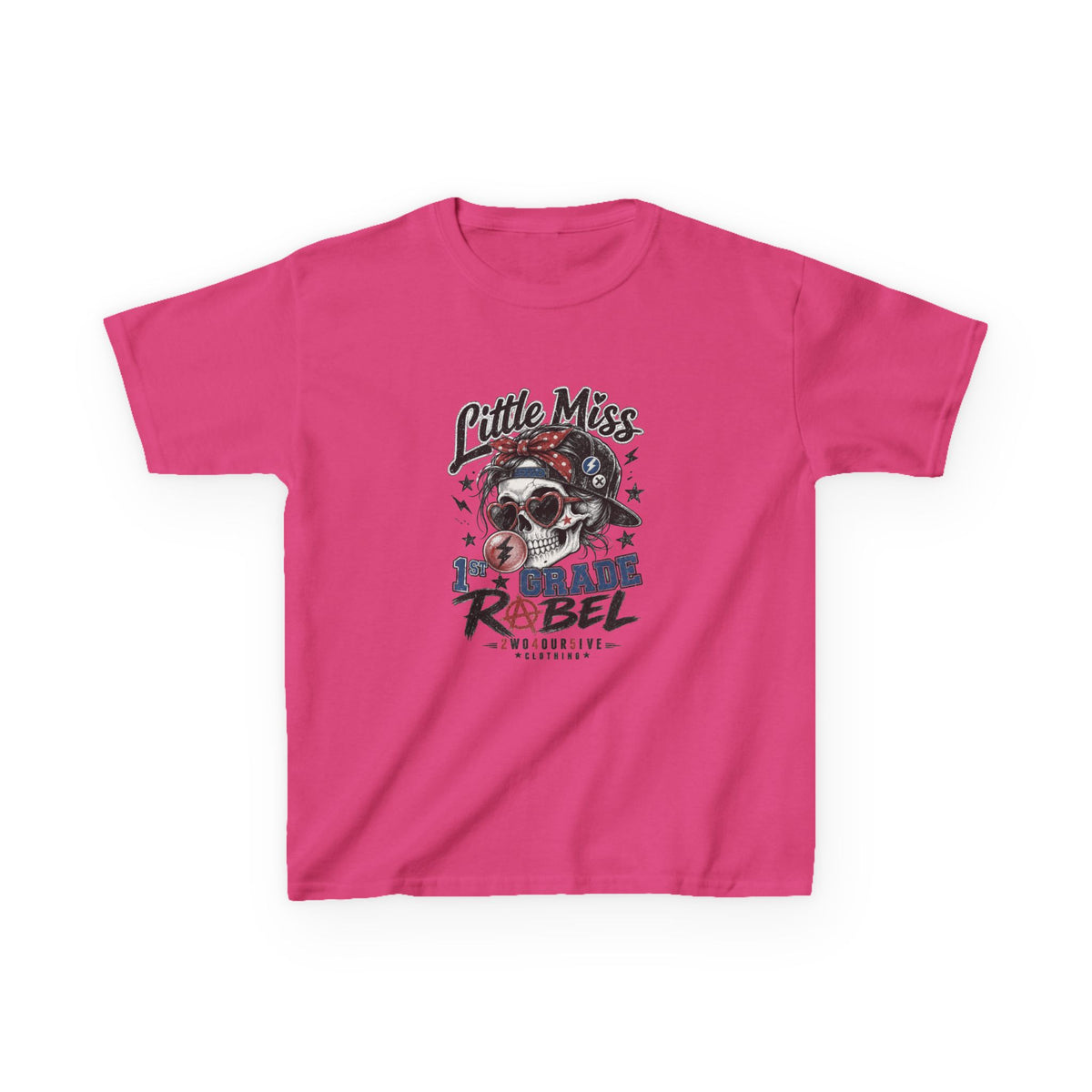 Kids T-Shirt — "Little Miss Rebel" Skull Bandana Graphic