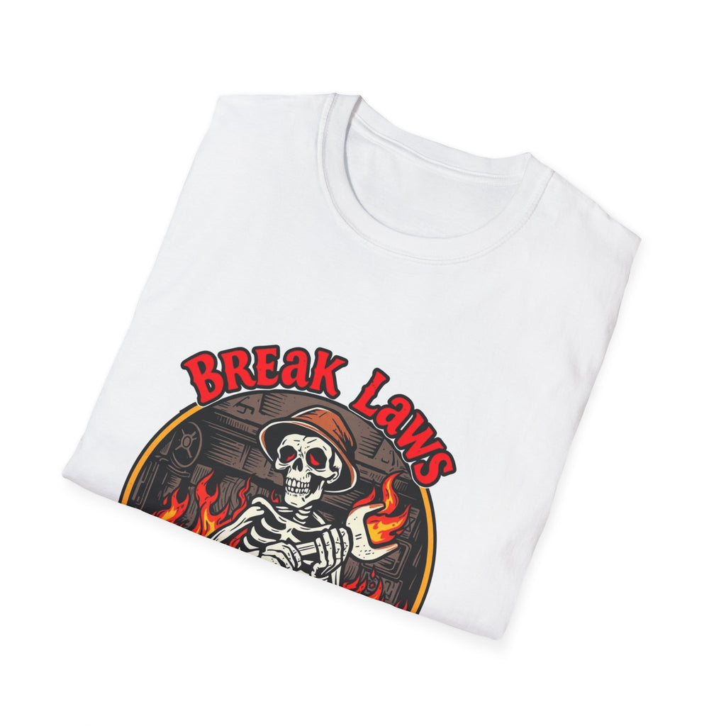 Break Laws Not Hearts Skeleton Flame Graphic T-Shirt