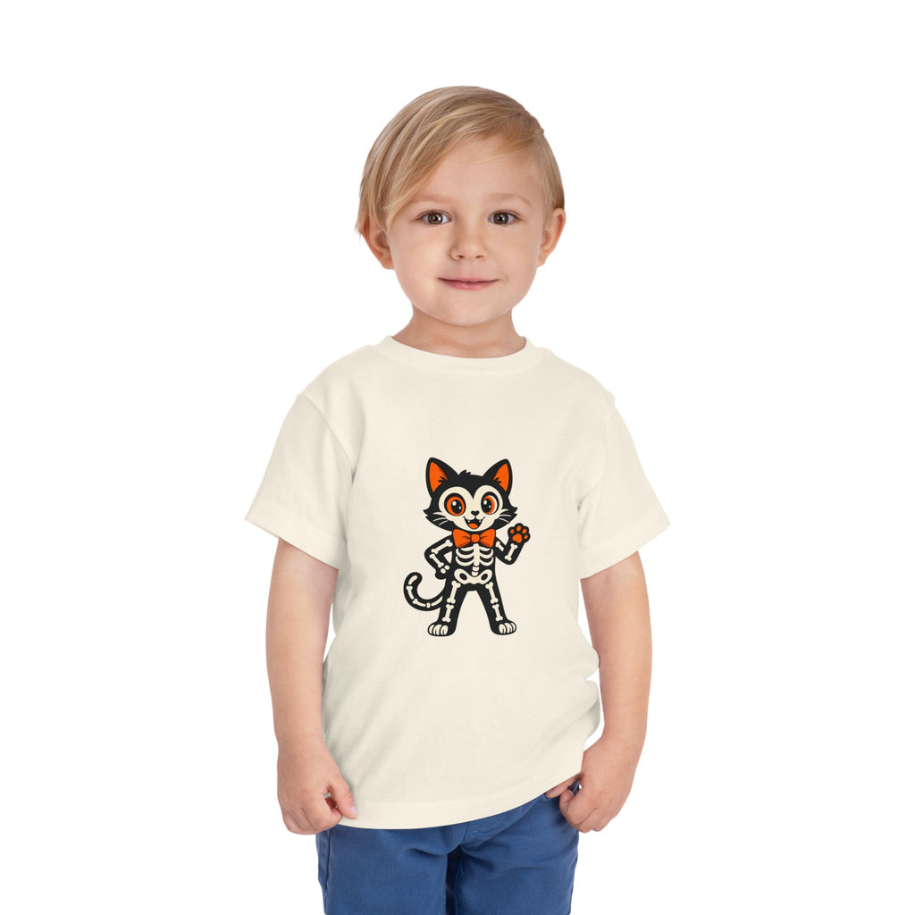 Toddler Tee — Cute Cat Skeleton Halloween Shirt