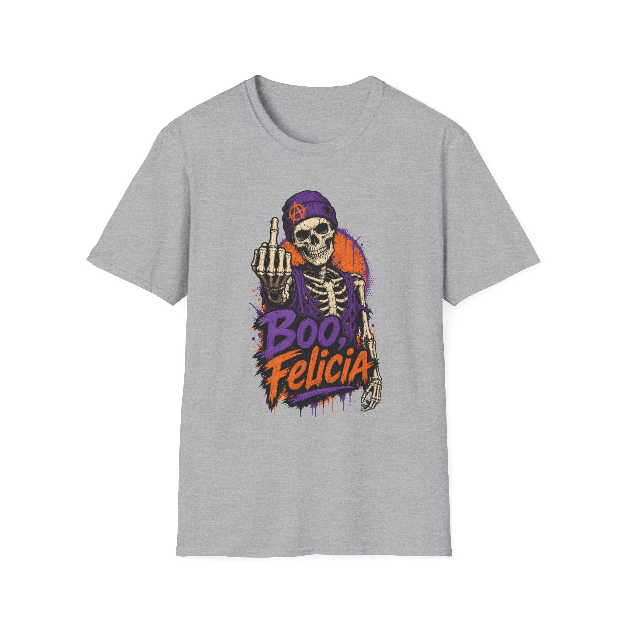 Skeleton Middle Finger T-Shirt — "Boo, Felicia" Halloween Graphic Tee