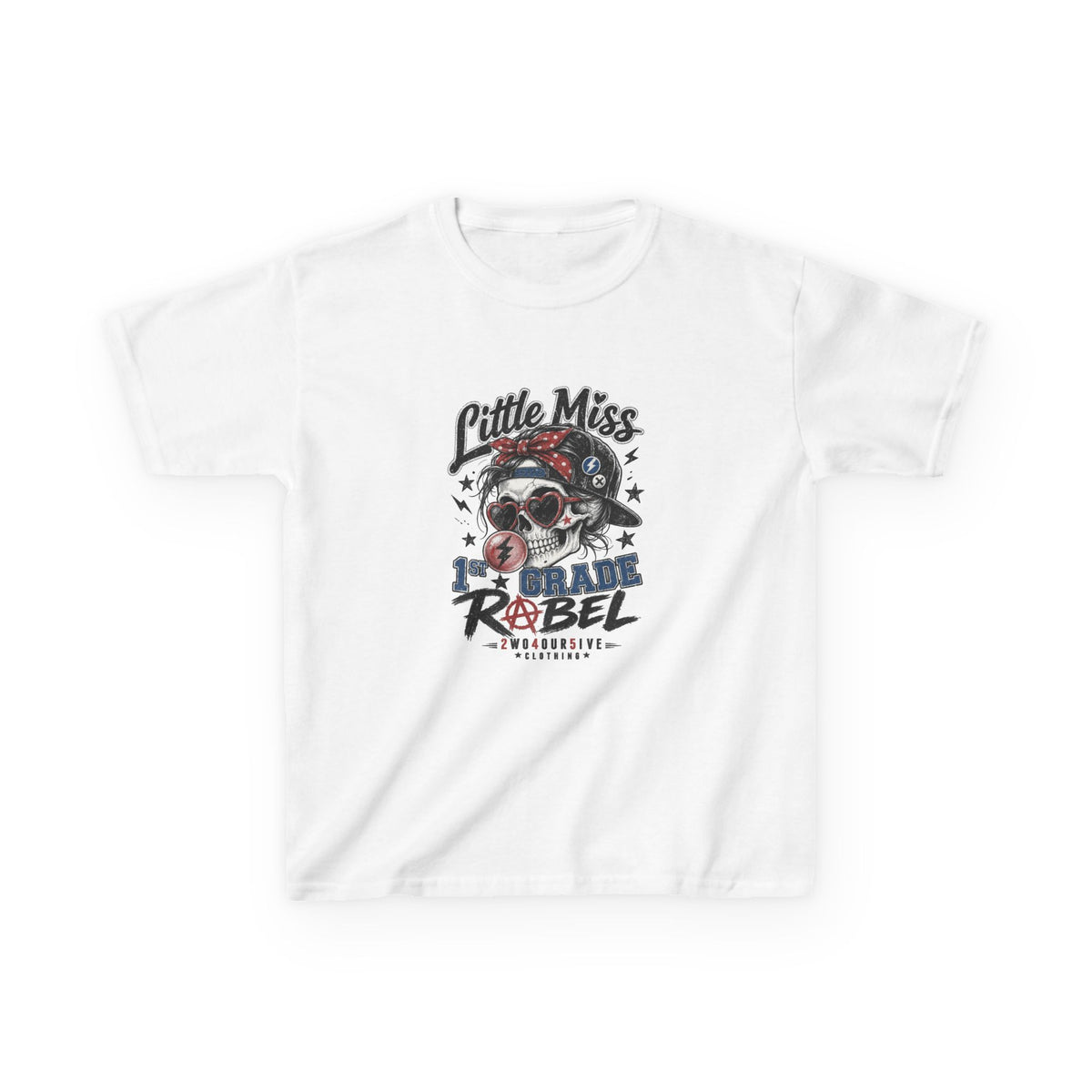 Kids T-Shirt — "Little Miss Rebel" Skull Bandana Graphic