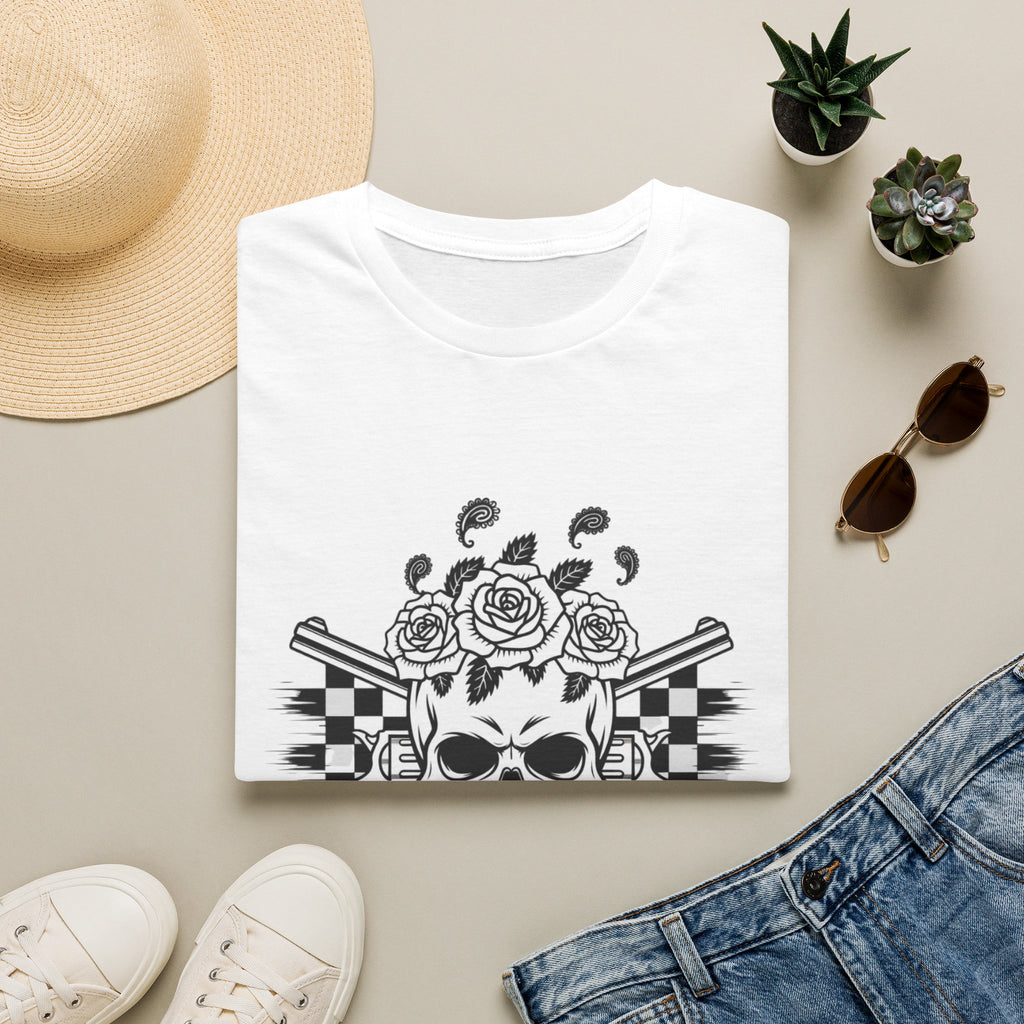 Skull & Roses T‑Shirt — “Freedom Ain’t Free” Racing Flag Graphic