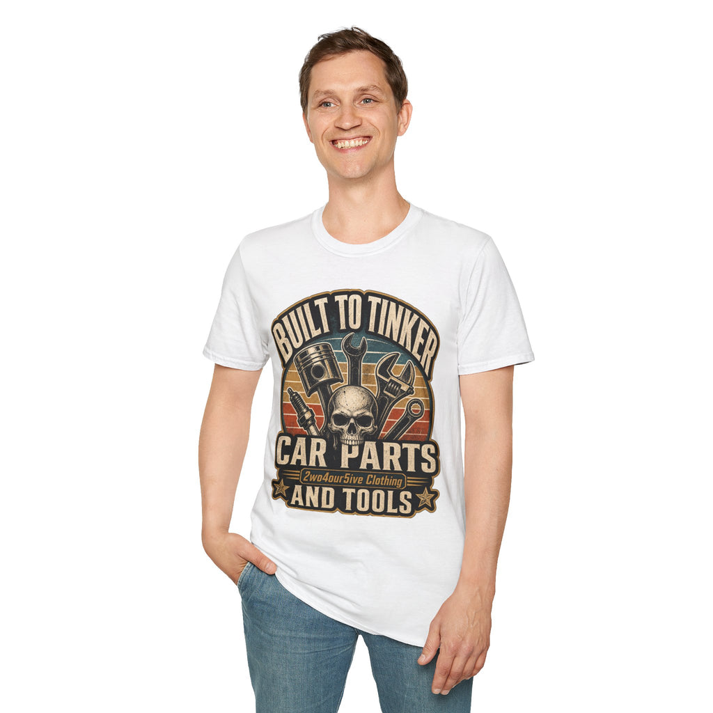Built to Tinker Car Parts and Tools Tee — Vintage Mechanic Skull Shirt