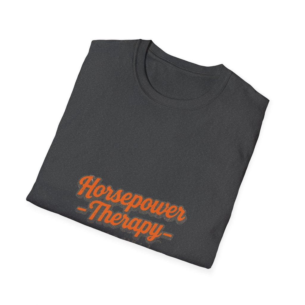 Horsepower Therapy T-Shirt — "Horsepower Therapy: Vinyl & Whiskey" Retro Automotive Tee