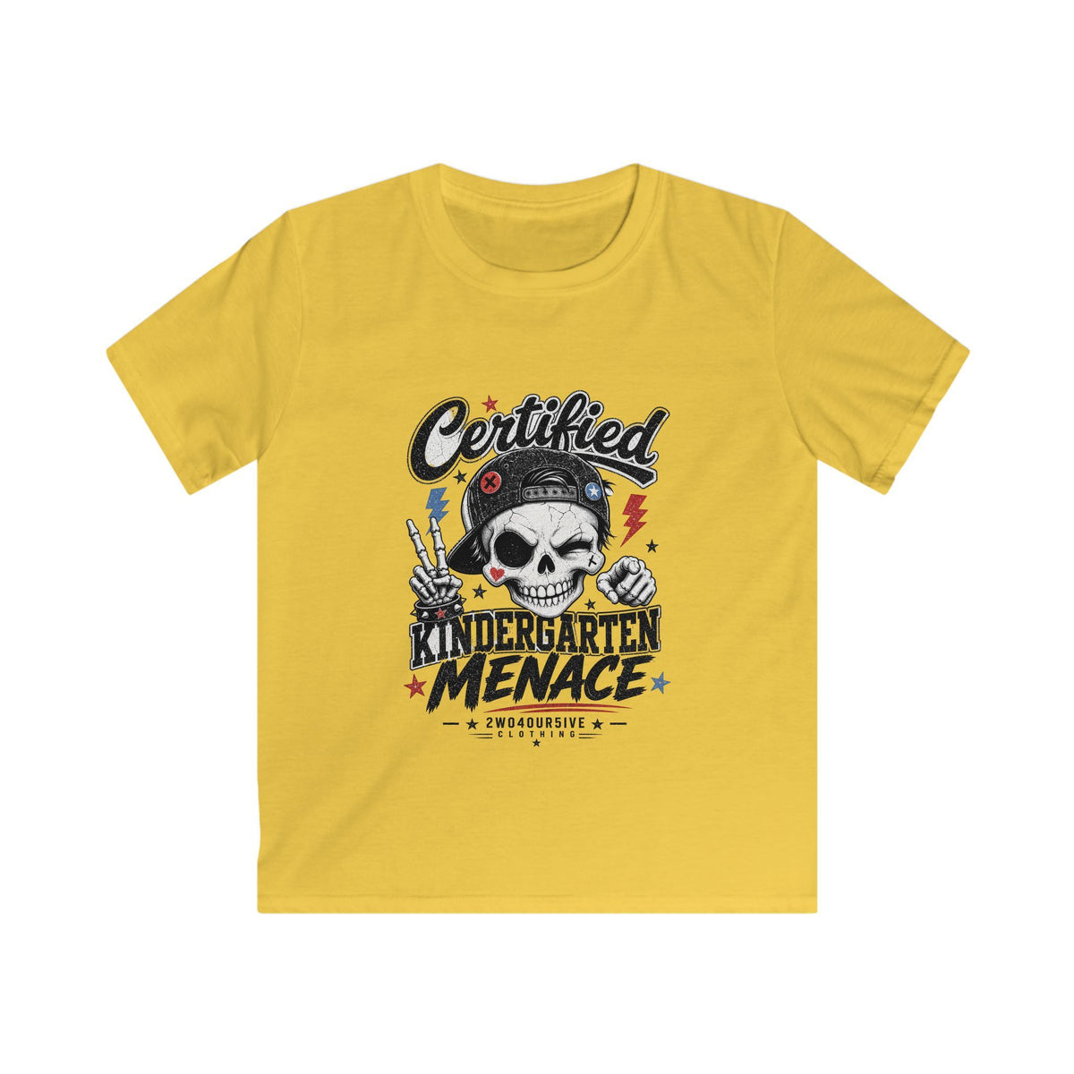 Kids Tee - "Certified Kindergarten Menace" Skull Graphic Shirt