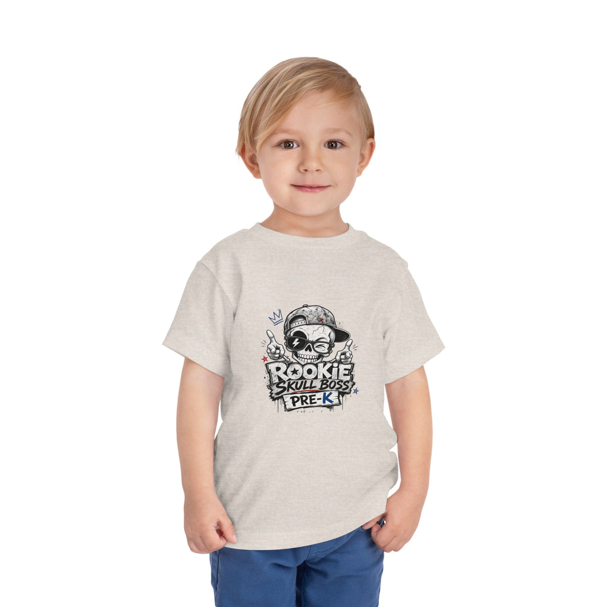 Toddler Tee — "Rookie Skull Boss Pre-K" Graphic Shirt