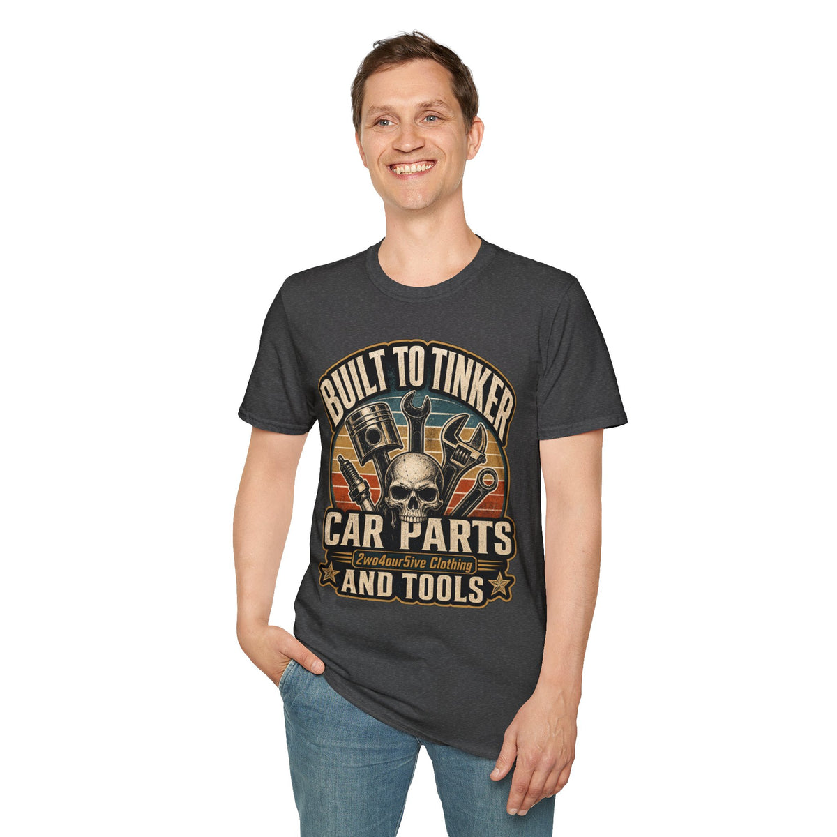 Built to Tinker Car Parts and Tools Tee — Vintage Mechanic Skull Shirt