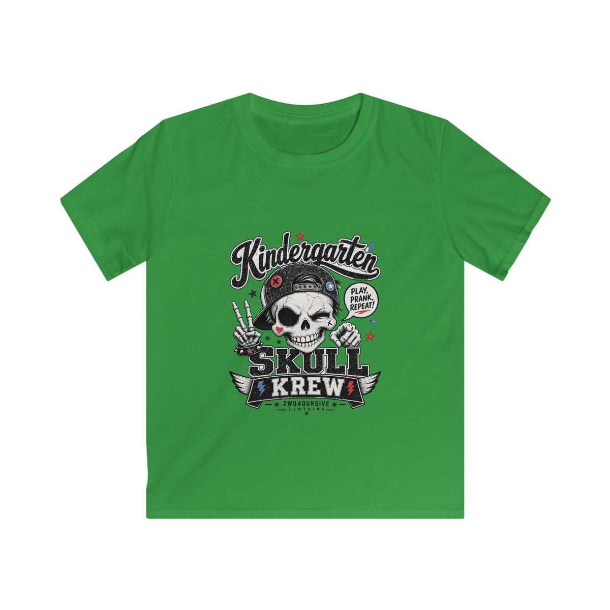 Kids Tee — "Kindergarten Skull Krew" Graphic T‑Shirt (Back‑to‑School, Playful Punk Design)
