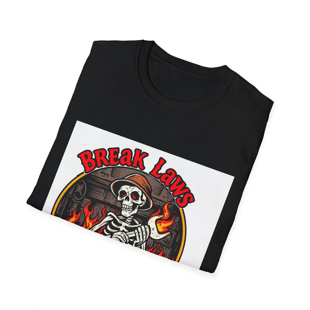 Break Laws Not Hearts Skeleton Flame Graphic T-Shirt