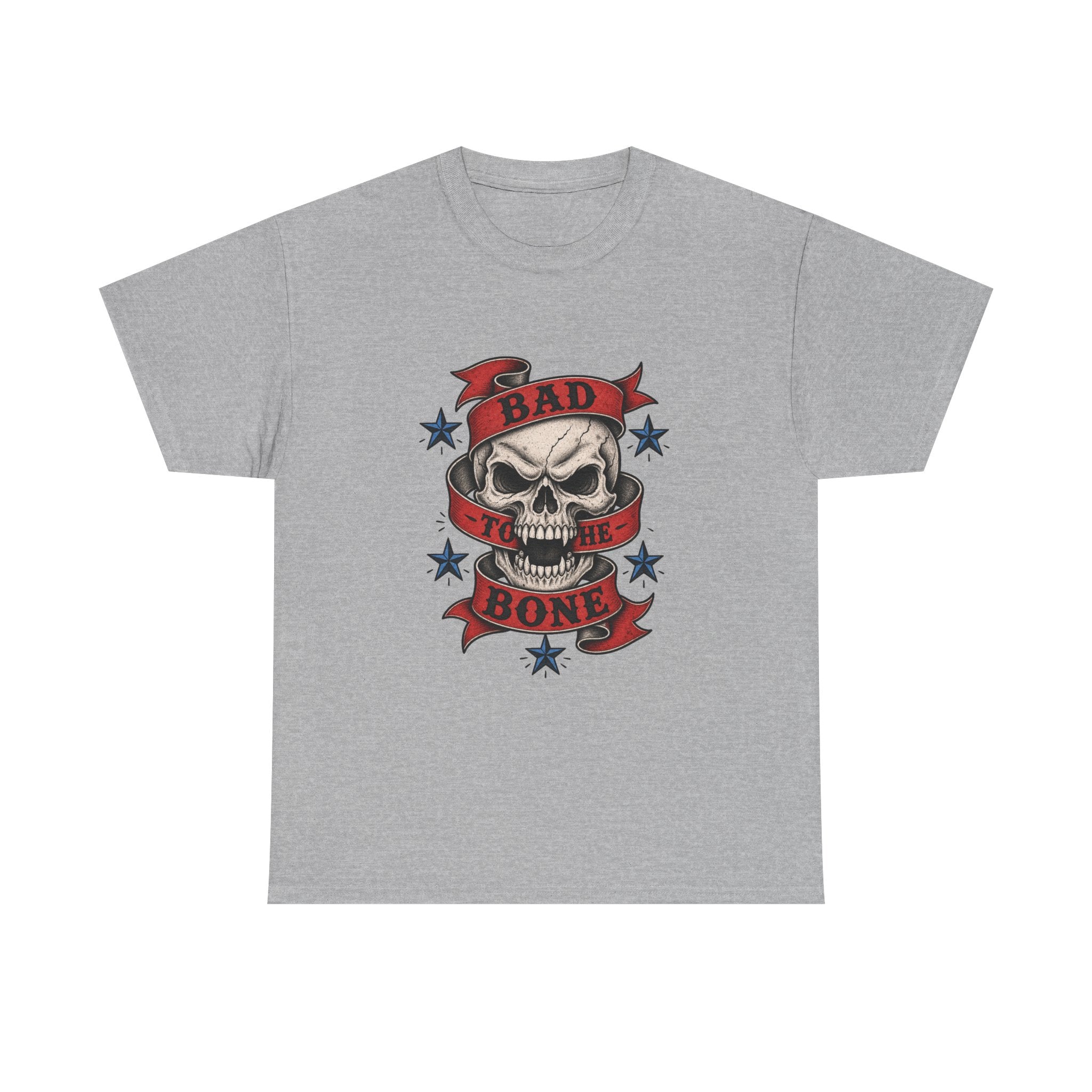 Bad to the Bone Skull Tee — Retro Rocker Biker Graphic T-Shirt