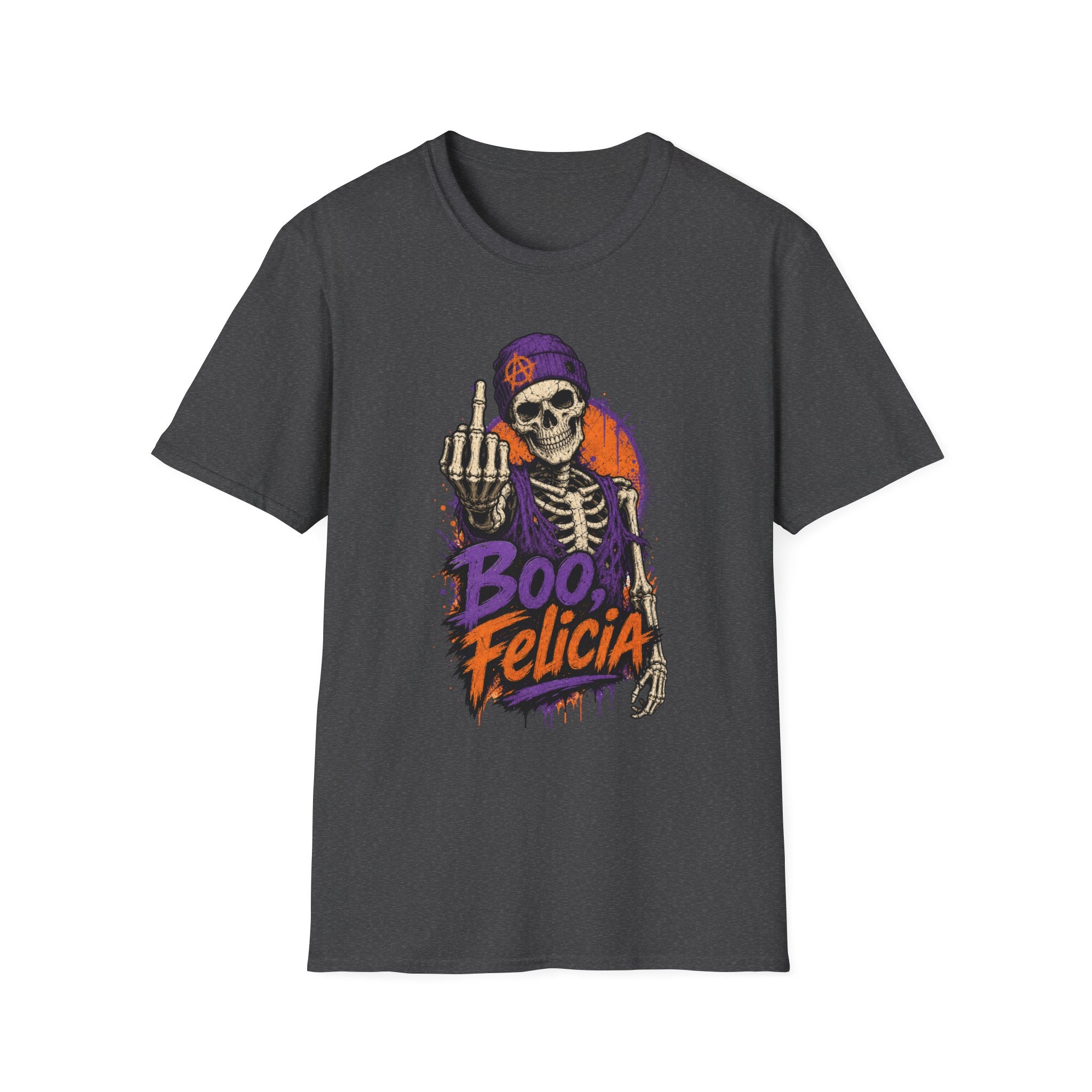 Skeleton Middle Finger T-Shirt — "Boo, Felicia" Halloween Graphic Tee