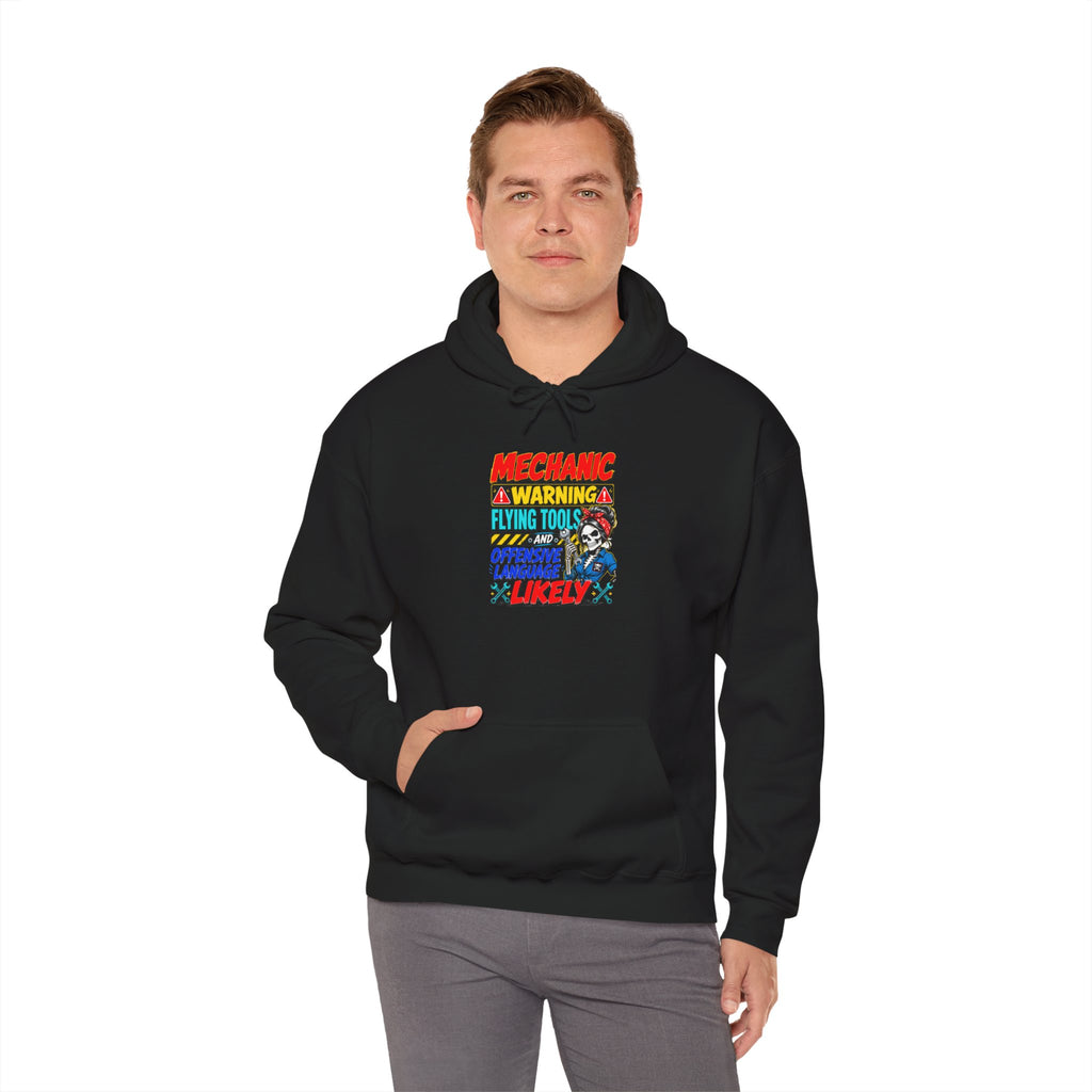 Mechanic Warning Hoodie | Flying Tools & Offensive Language