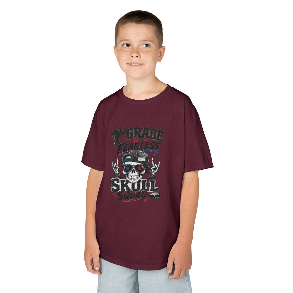 Kids Skull Squad T‑Shirt – 1st Grade Fearless Design