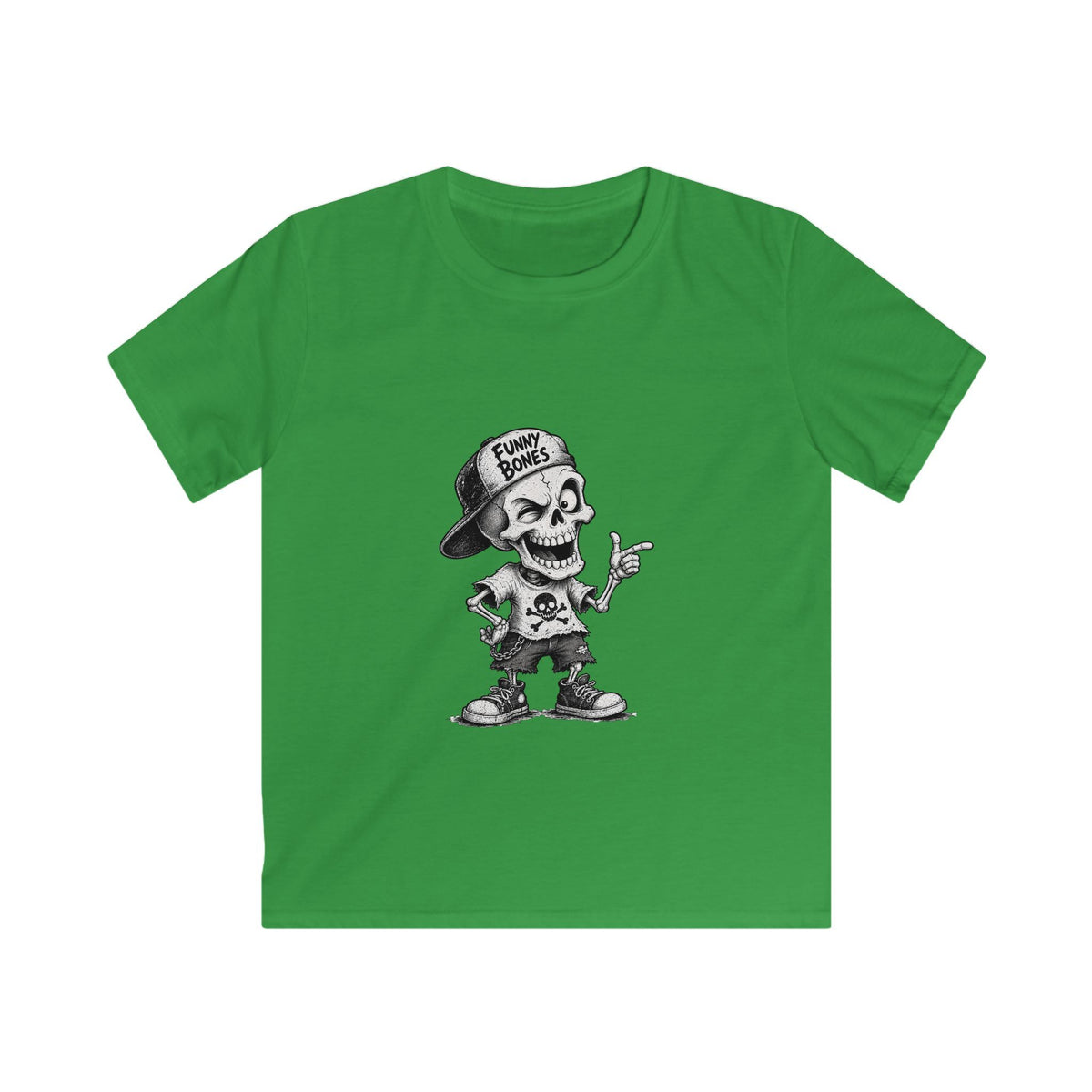 Kids T‑Shirt — Skateboard Skeleton Graphic "Funny Bones"