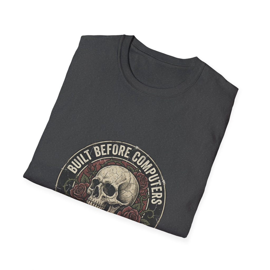 T-Shirt — "Built Before Computers" Vintage Skull Graphic Tee