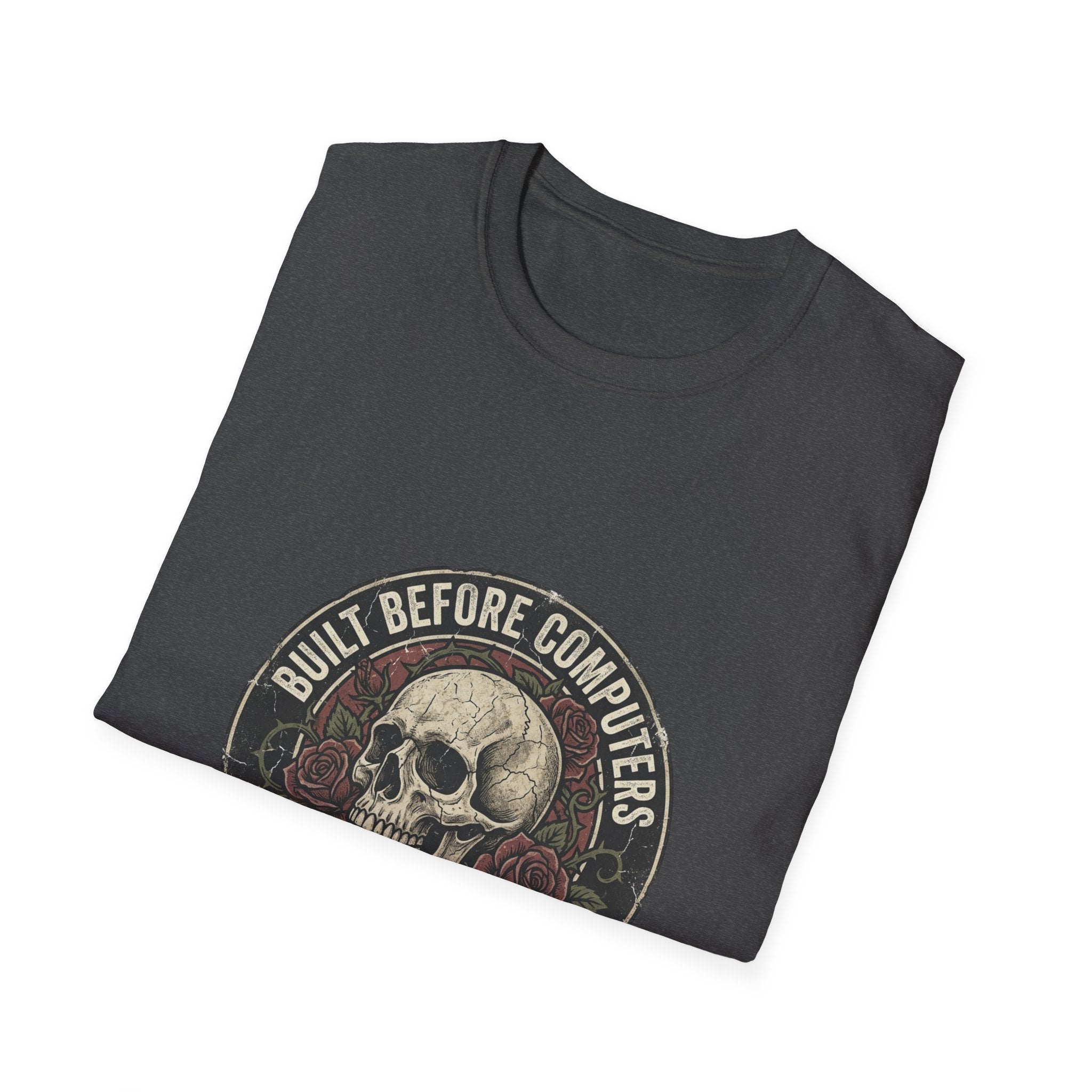 T-Shirt — "Built Before Computers" Vintage Skull Graphic Tee