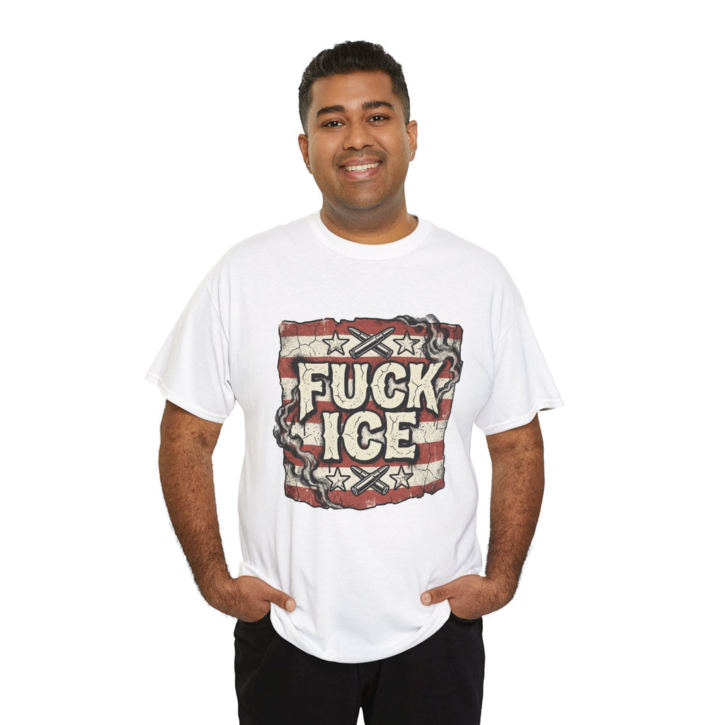 Graphic Tee — "FUCK ICE" Distressed American Flag Protest T‑Shirt