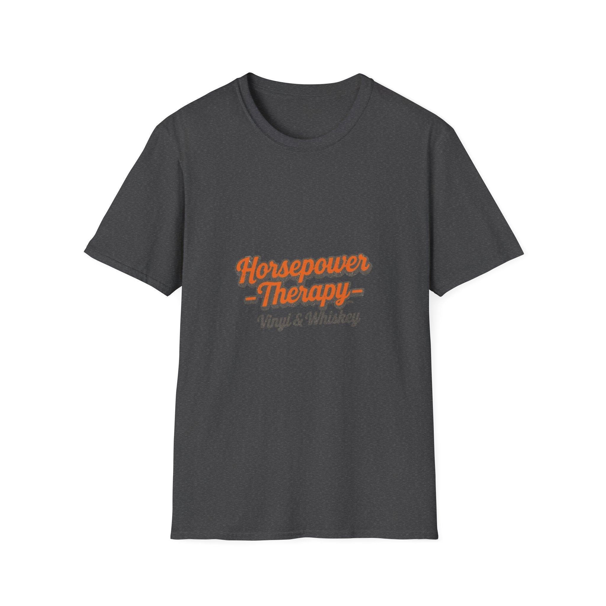 Horsepower Therapy T-Shirt — "Horsepower Therapy: Vinyl & Whiskey" Retro Automotive Tee