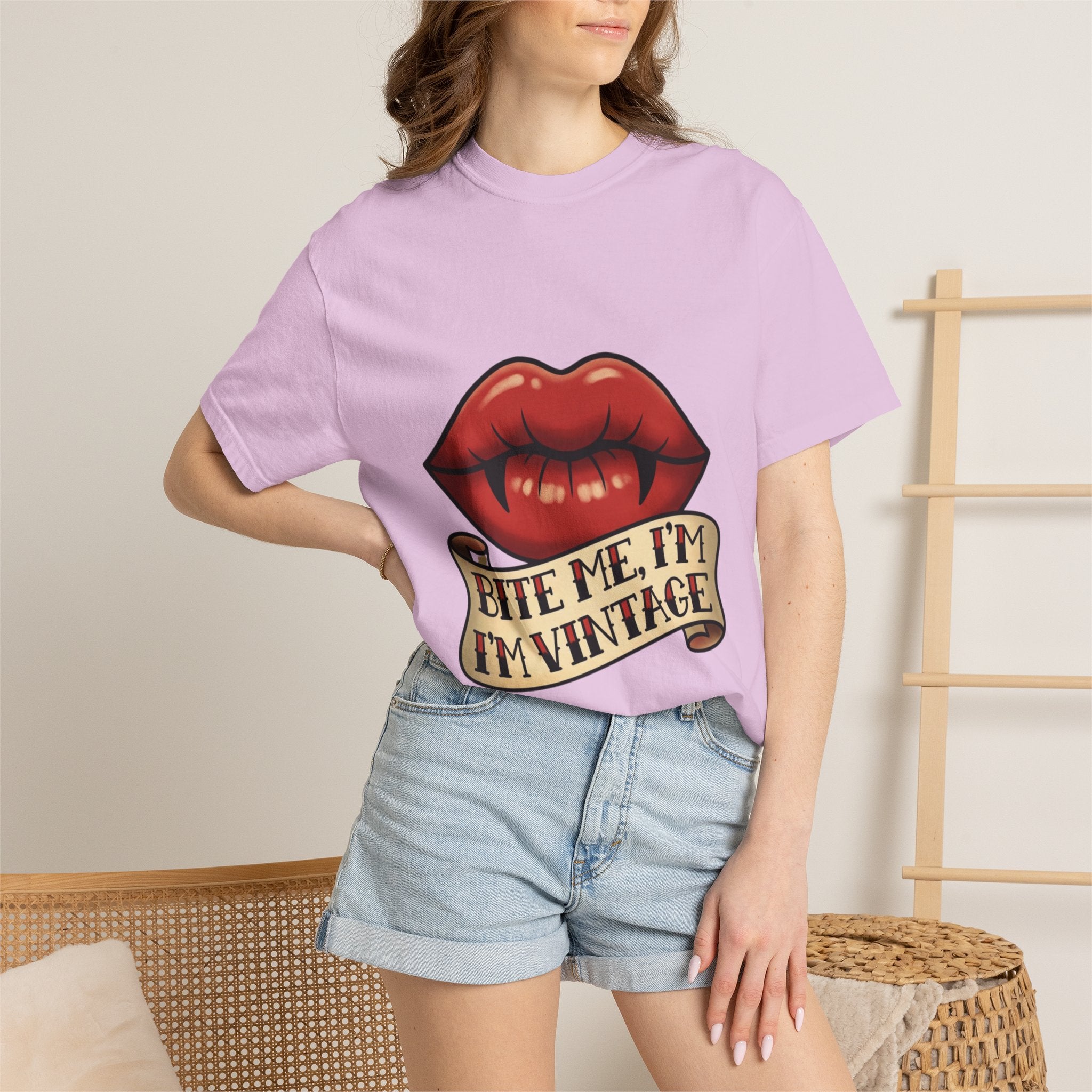 Vintage Tattoo Lips T-Shirt — "Bite Me, I'm Vintage" Graphic Tee