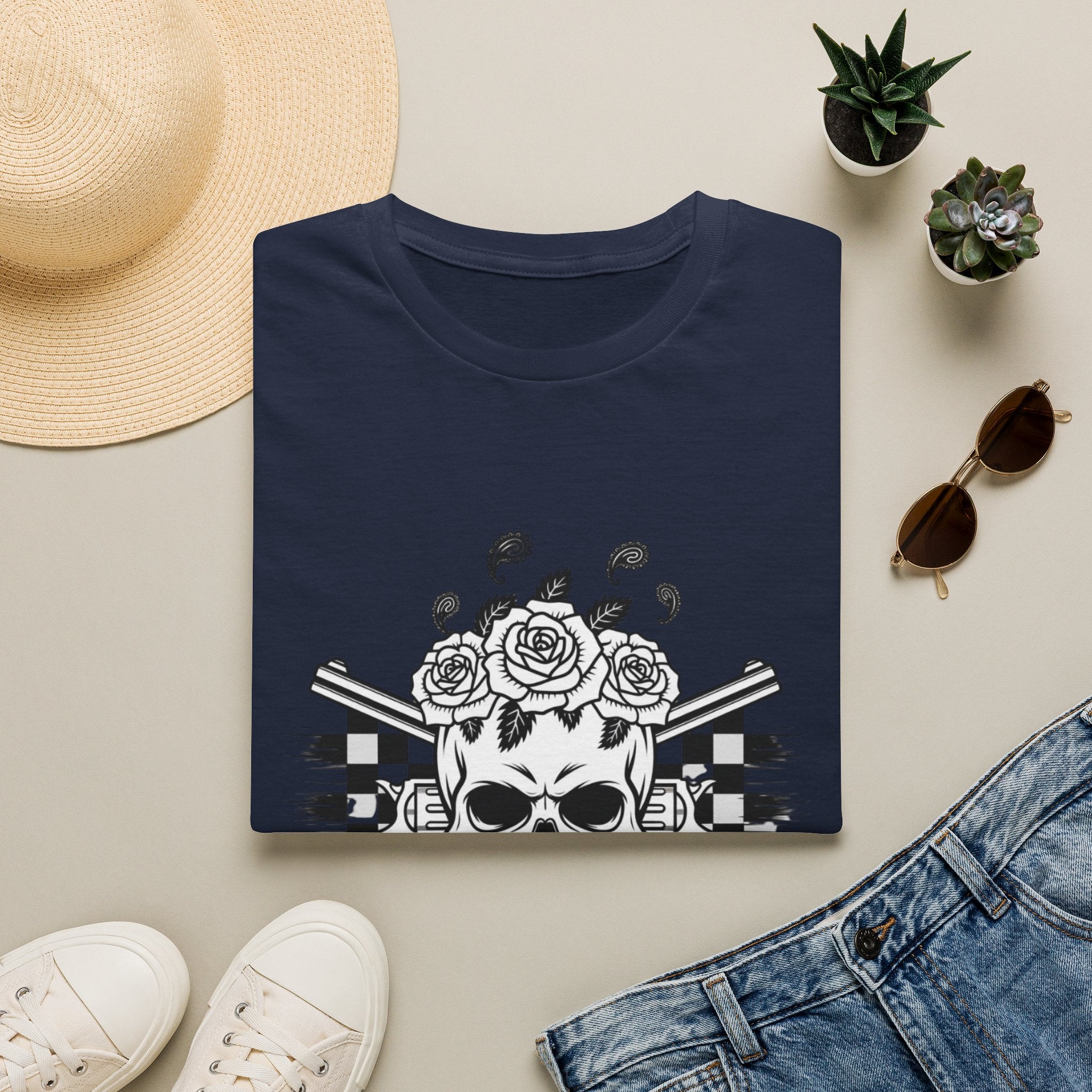 Skull & Roses T‑Shirt — “Freedom Ain’t Free” Racing Flag Graphic