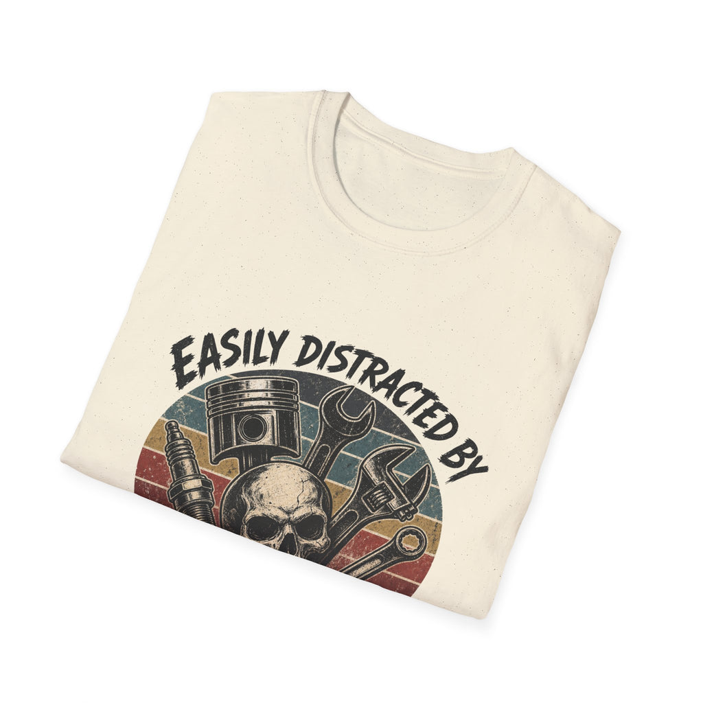 Car Parts & Tools T-Shirt — "Easily Distracted by Car Parts and Tools" Retro Mechanic Tee