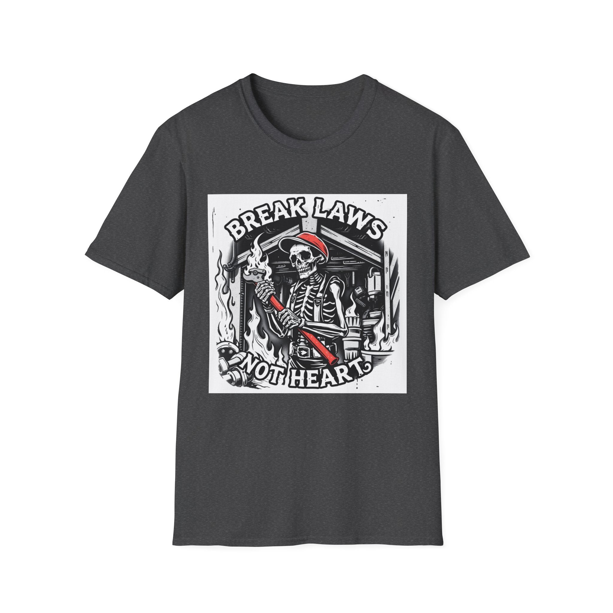 Break Laws Not Hearts Skeleton Guitar T-Shirt