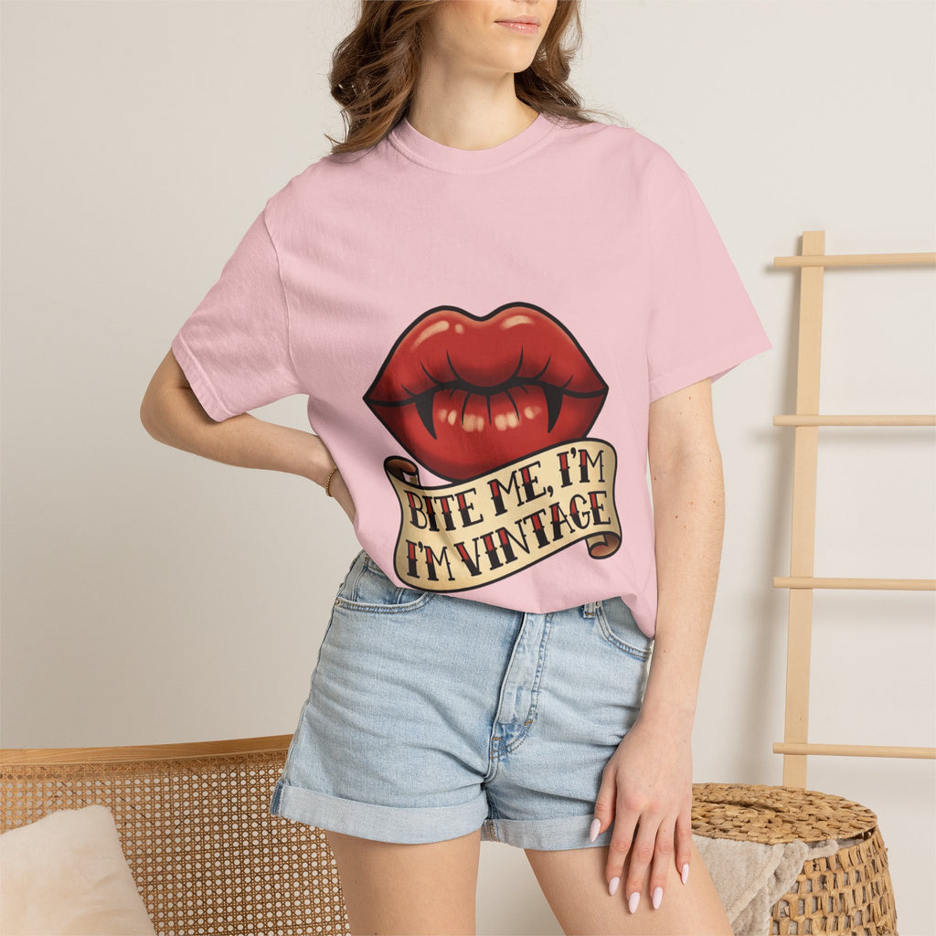 Vintage Tattoo Lips T-Shirt — "Bite Me, I'm Vintage" Graphic Tee