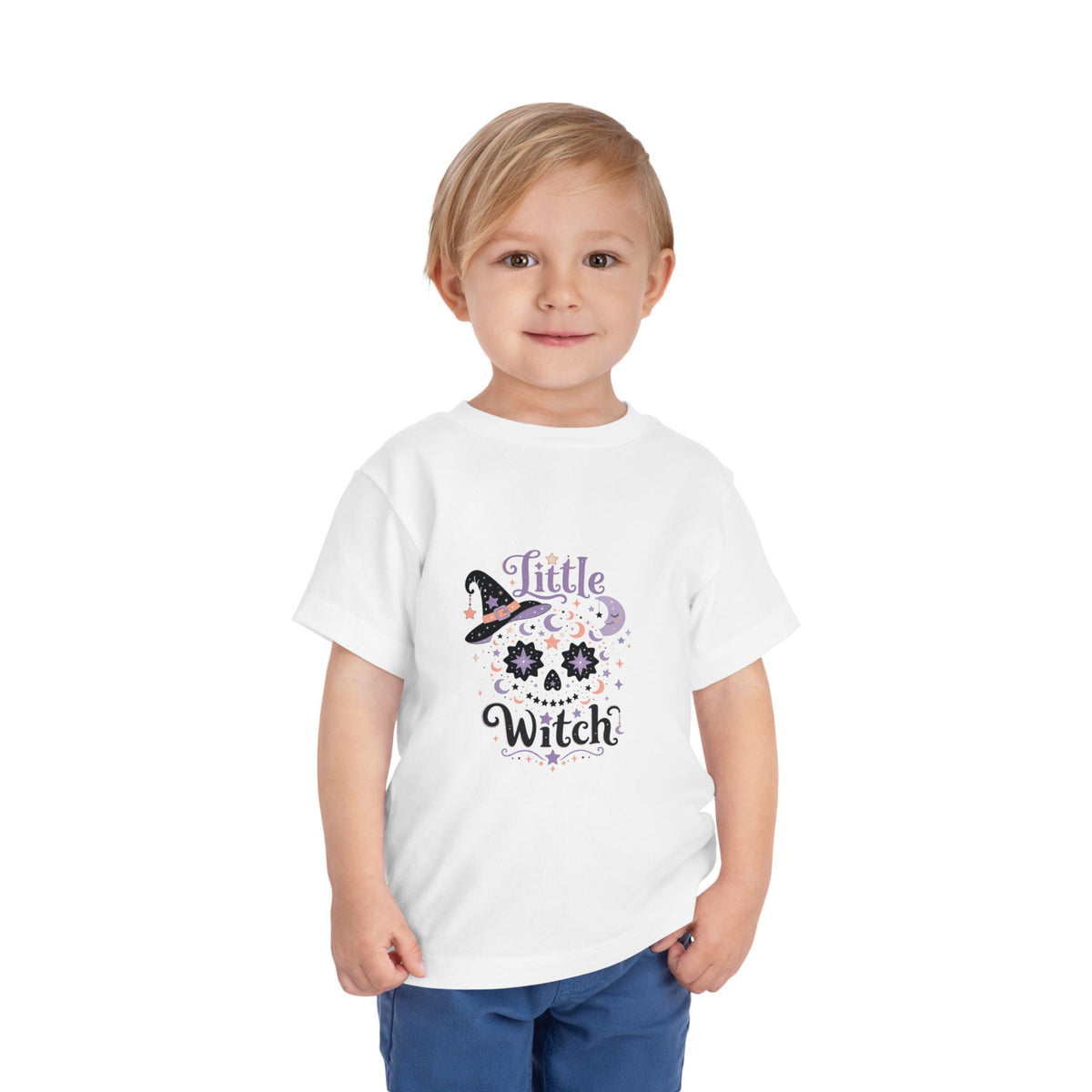 Toddler Tee — "Little Witch" Halloween Skull Hat Graphic
