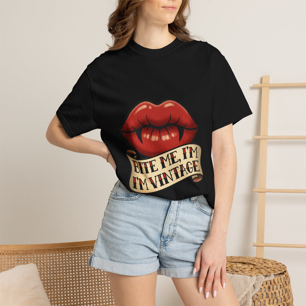 Vintage Tattoo Lips T-Shirt — "Bite Me, I'm Vintage" Graphic Tee