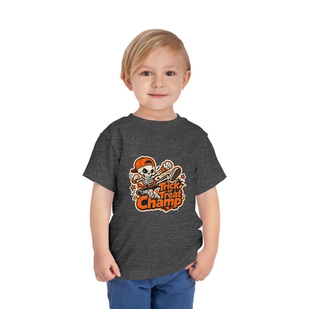 Toddler Tee — 'Trick or Treat Champ' Halloween Skeleton Skate Graphic