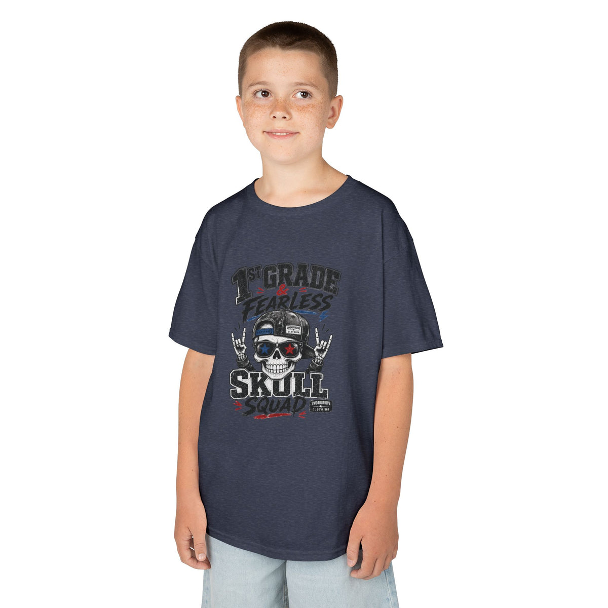 Kids Skull Squad T‑Shirt – 1st Grade Fearless Design