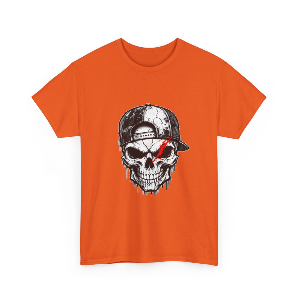 Skull Cap T-Shirt — Grunge Skull with Red Eye Slash Graphic