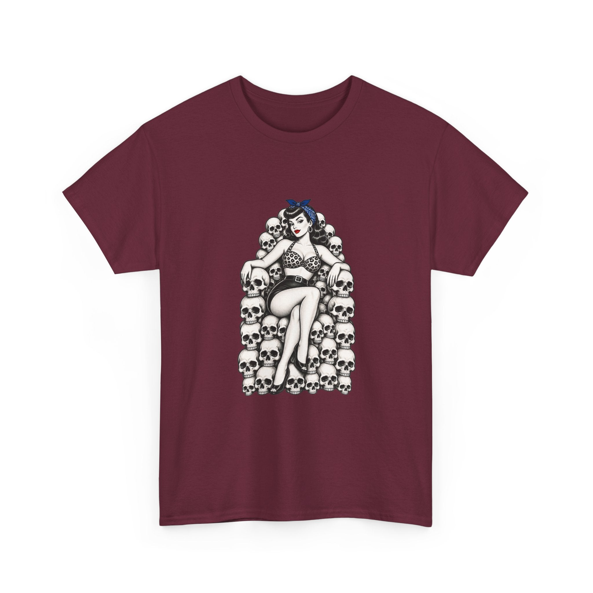 Skull Throne Pin-Up T-Shirt — Retro Goth Rockabilly Tee