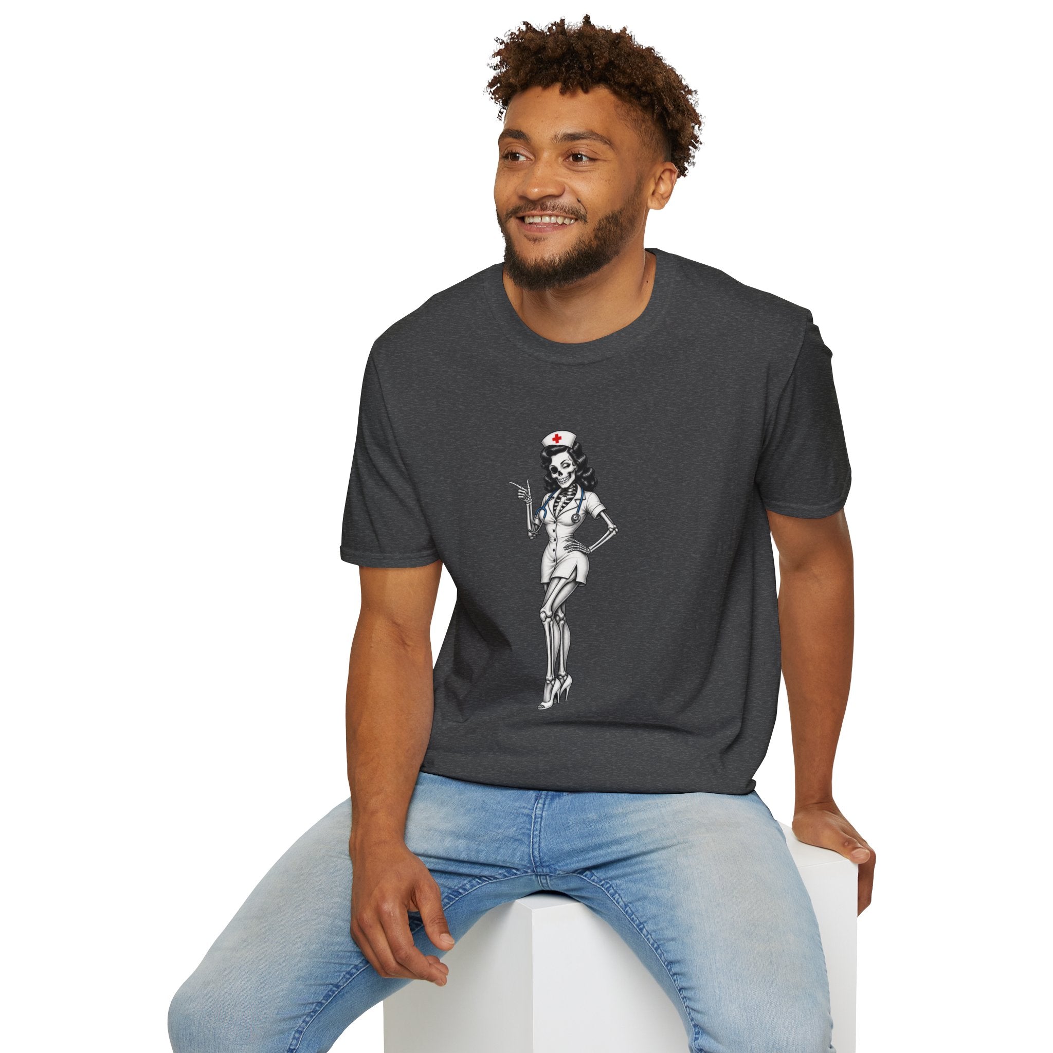 Vintage Pinup Nurse T-Shirt — Retro Skeleton Nurse Graphic Tee