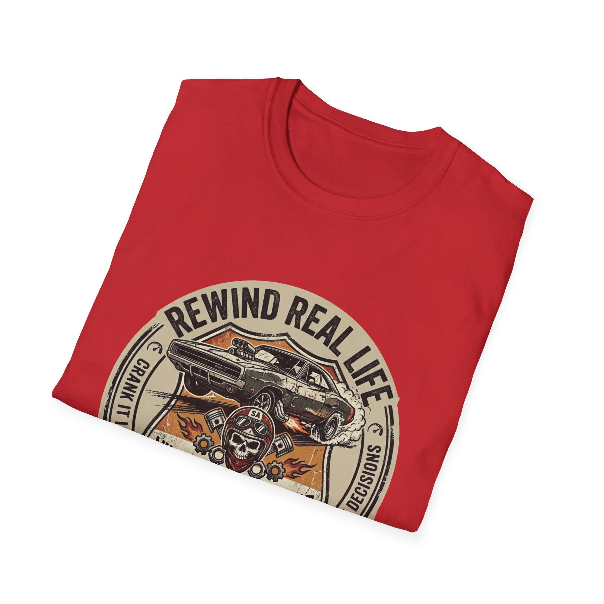Vintage Muscle Car T-Shirt – "Rewind Real Life" Retro Speed Addict Graphic